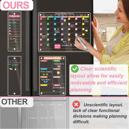 KWYADLUO Clear Acrylic Magnetic Calendar for Fridge, 16"x12" Monthly and Weekly Calendar Planner, Dry Erase Board for Fridge, Ideal for Family Organization and Events