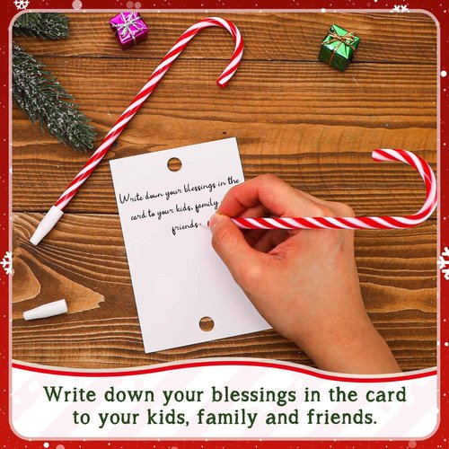 Qilery 100 Sets Christmas Candy Cane Pens Favors Christian Pens with Legend of Candy Cane Cards Xmas Jesus Ballpoint Pens with Black Ink Church Sunday School Supplies Party Gifts