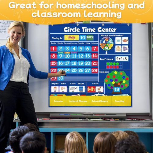 Skillify Circle Time Learning Center Pocket Chart Classroom Calendar for Kids, Weather Chart Counting Alphabet Ten Frame Color, Kindergarten Preschool Classroom Must Haves Pre K Learning Activities