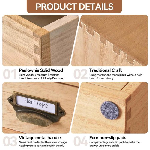 KIRIGEN Wood Drawer Organizer Desktop Storage Cabinet Box Drawers for Home Office Desk Organization and Storage 9 Drawer Mini Chest with Metal Handles Natural (9CG-NA)