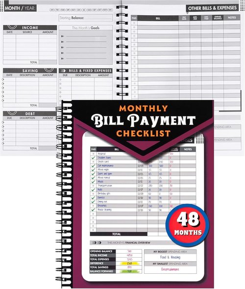 Regine Switzerland Monthly Bill Payment Checklist - Bill Tracker Notebook with Spiral Binding | 8"x10" Size, 960 Records Included (Plum)