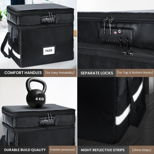 Fireproof Document Box with Lock-2 Layer File Cabinet Storage Bag with Multiple Pockets, Water-Resistant File Box with Reflective Strip-Document Organizer for Hanging Letter/Legal Folders, Certificate
