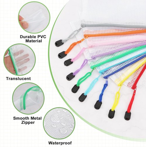 AOBOPLE Waterproof Mesh Zipper Pouches - 36pcs Colorful Organizing Bags for Travel & Office | 4.9x6.3 Inch