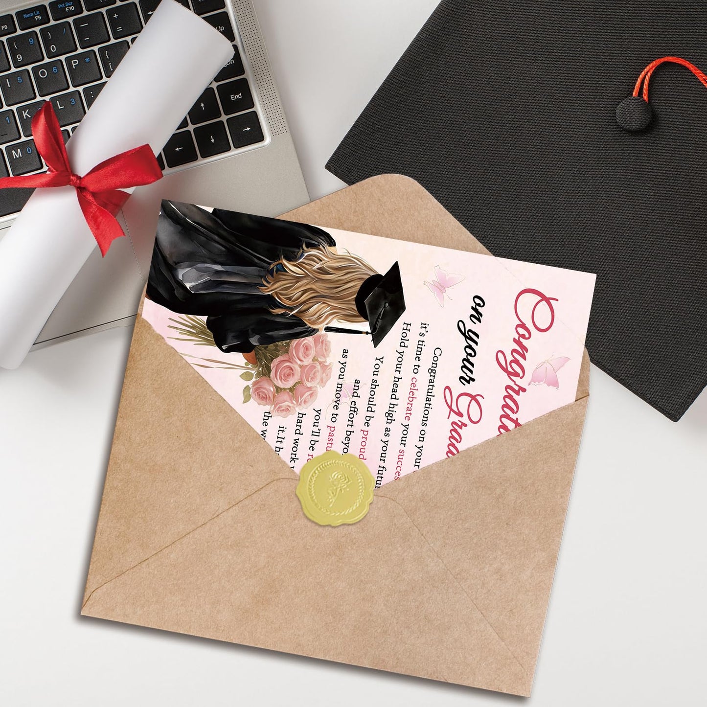 Londue Graduation Card for Her, Congratulations Grad Card for Girls Daughter Granddaughter Friend Girlfriend, Pink Graduation Gift from Parents Family