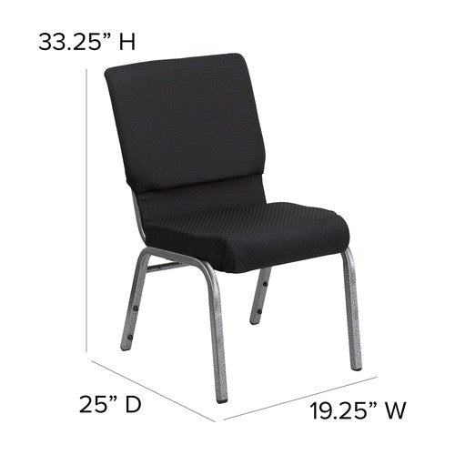Flash Furniture HERCULES Series 18.5''W Stacking Church Chair in Black Patterned Fabric - Silver Vein Frame, 25"D x 19.25"W x 33.25"H