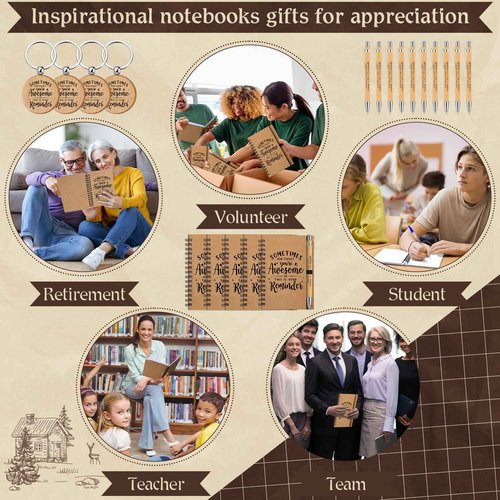 Cholemy 90 Pcs Thank You Gifts Graduation Teachers Employee Appreciation Gifts Bulk Team Coworker Christian Inspirational Spiral Motivational Bamboo Pen Kraft Notebooks with Keychain(Awesome Sign)