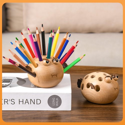 Damuzhi Pen Holder For Desk Pencil Holder Wooden Pufferfish- Funny Small Gifts For Kids, Unique Christmas Gifts For White Elephant Gift Steacher Gifts