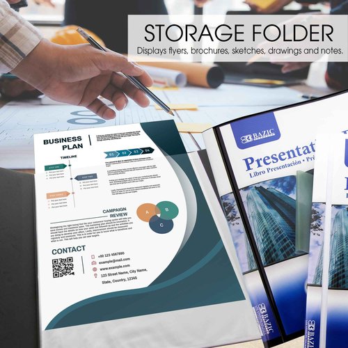 BAZIC Products Presentation Book 10-Pockets Binder w/Plastic Clear Sleeves, Fits 8.5x11 Paper, Sheet Protector Portfolio Folder for Report, 24-Pack