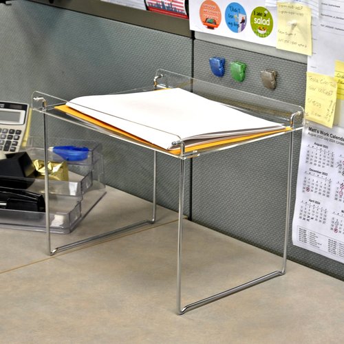 Azar Displays 300359 Acrylic Desktop File Hanging Organizer with Metal Bar