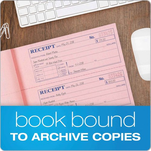 Adams Money and Rent Receipt Books, 3-Part Carbonless, 7-5/8" x 10-7/8", Bound Wraparound Cover, 100 Sets per Book, 4 Receipts per Page, 5 Books per Pack (TC1182-5)