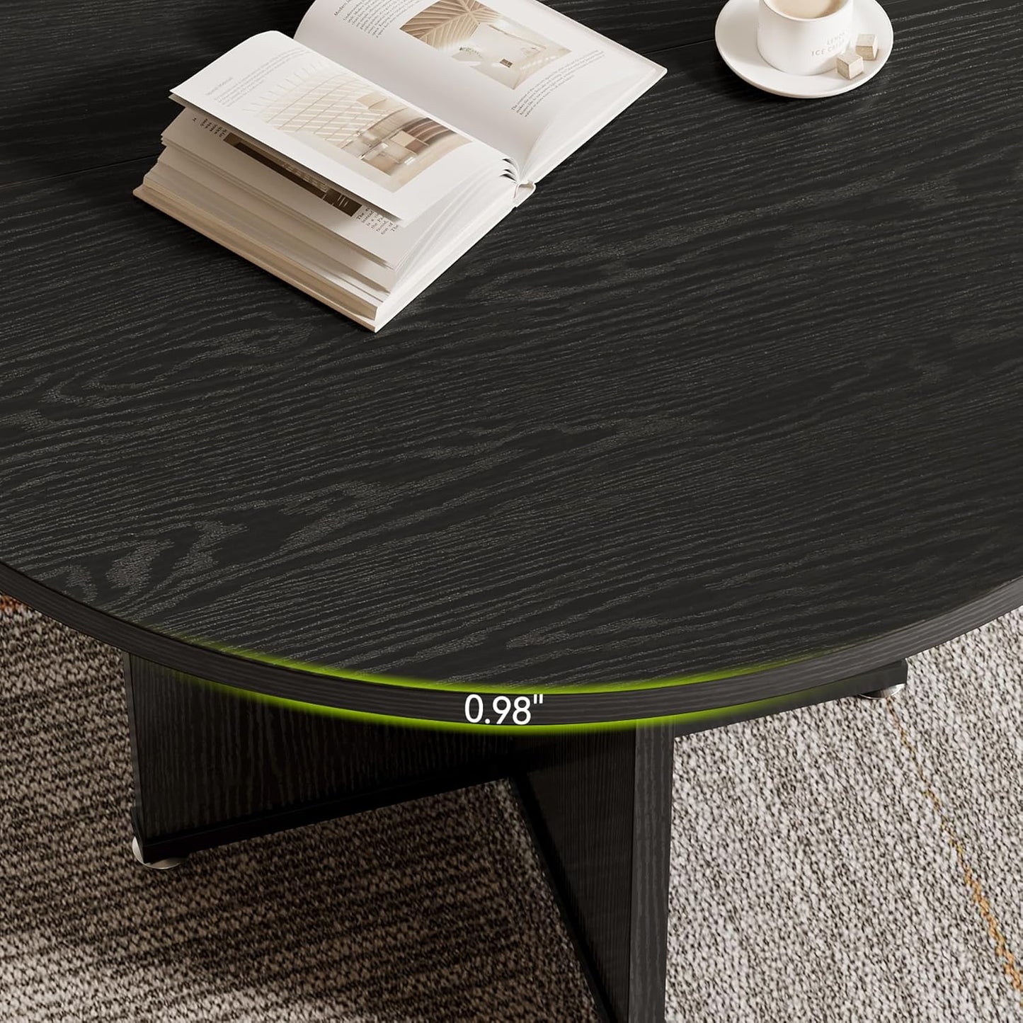 LITTLE TREE 39-Inch Small Conference Table for 4, Round Meeting Table with X-Shape Pedestal, for Office, Conference Room, Small Spaces, Black