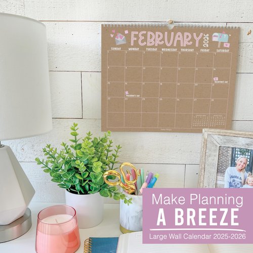 Hadley Designs Wall Calendar 2025-2026 – 18-Month Hanging Calendar 2025-2026 for Family, Home, School, & Office, Spiral Bound with Large Date Blocks & Notes Sections (Doodle Kraft)