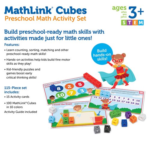 Learning Resources MathLink Cubes Preschool Math Activity Set - Classroom Must Haves, Teacher School Supplies, Toddler Montessori Toys,Building Blocks, Math Manipulatives, Homeschool Games