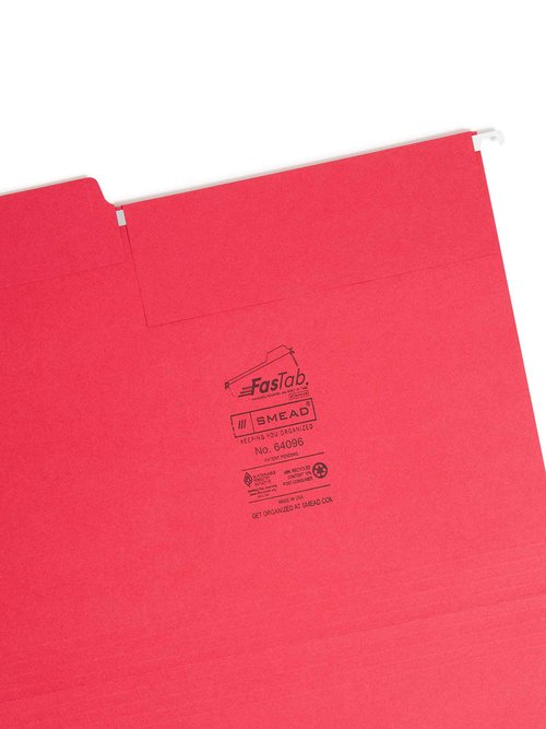Smead FasTab Hanging File Folder Letter Size, Blue 20 per Box and Red 20 per Box