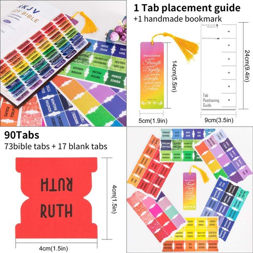 Rainbow Bible Tabs - Large Print Index Tabs for Women & Girls | 90 Total Tabs for Old & New Testament