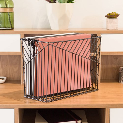 U Brands Vena Wire File Basket, Office Supplies, Metal, Black, 1 Count