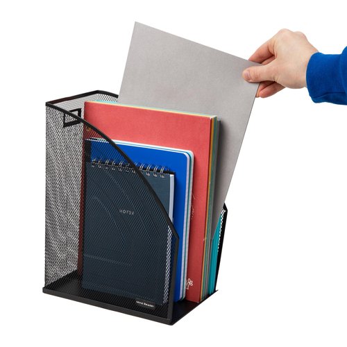 Mind Reader Vertical File Storage, Set of 2, Desktop Organizer, Workspace, Office, Metal Mesh, 6.25" L x 10" W x 12.5" H, Black