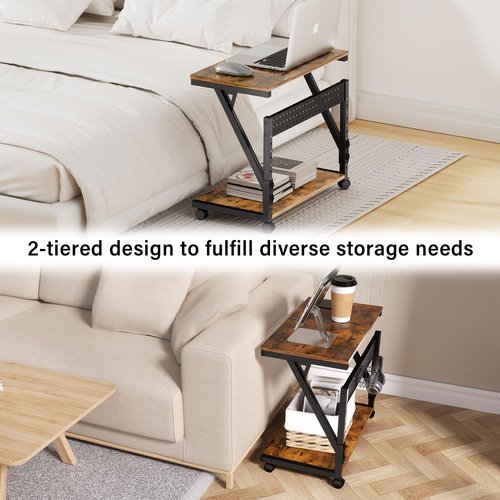 Faesun Computer Tower Cart - Height Adjustable PC Stand, 2-Tier ATX-Case CPU Holder Home Office Gaming Desk Accessories with Rolling Lockable Wheels, Laptop Table Standing Computer Desk, Rustic Brown