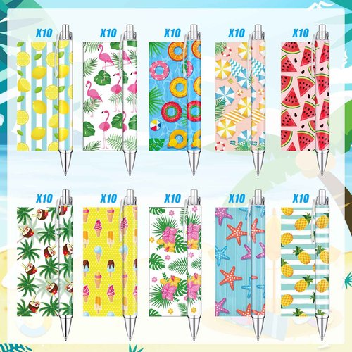 Sinload 100 Pcs Summer Hawaiian Gel Ink Pens Bulk Black Ink Cute Retractable Gel Pens Summer Pens for swimming pool Office School Home Party Decorations Gifts Supplies