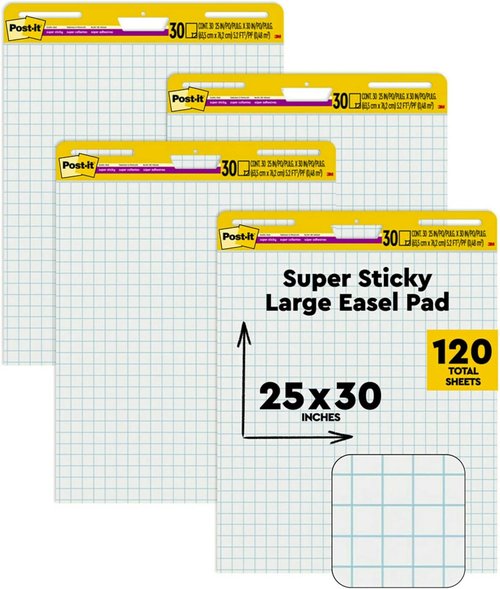 Post-it Super Sticky Easel Pad - Premium Self-Stick Flip Chart Paper | 25 x 30 Inches, 30 Sheets, White Grid