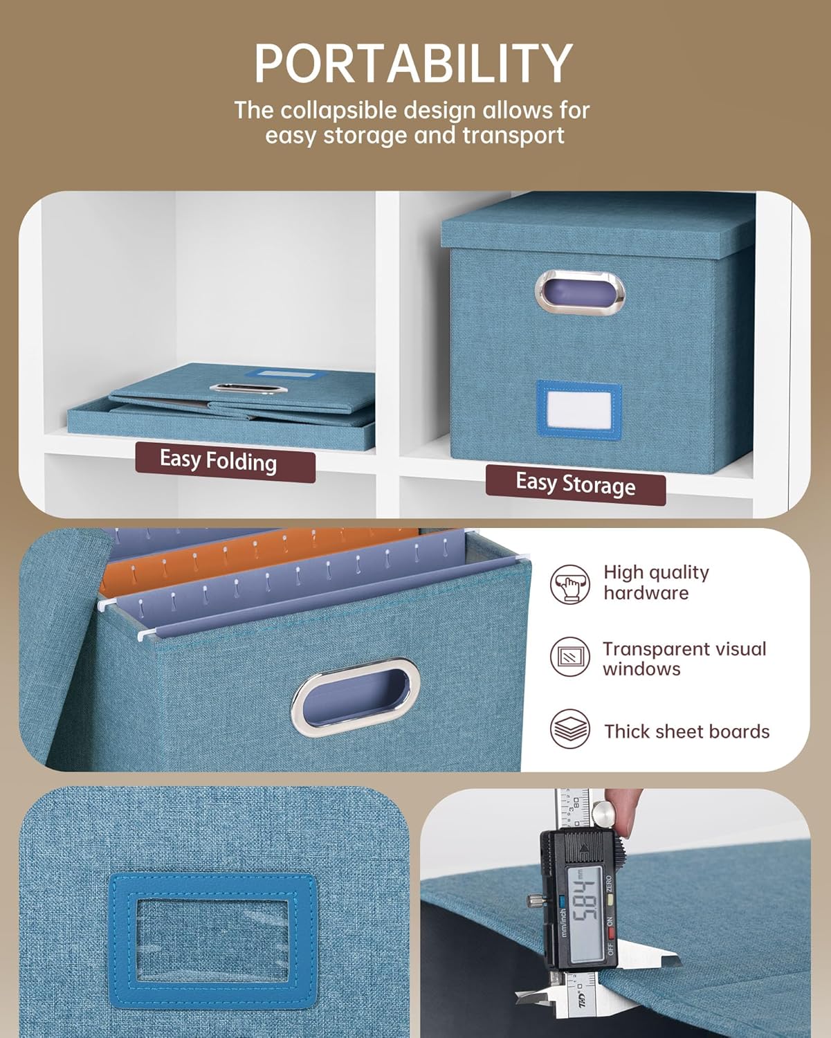 Skiennix File Storage Organizer - Portable Filing Box with Lid for Letter/Legal Documents | Dark Blue - 2 Pack
