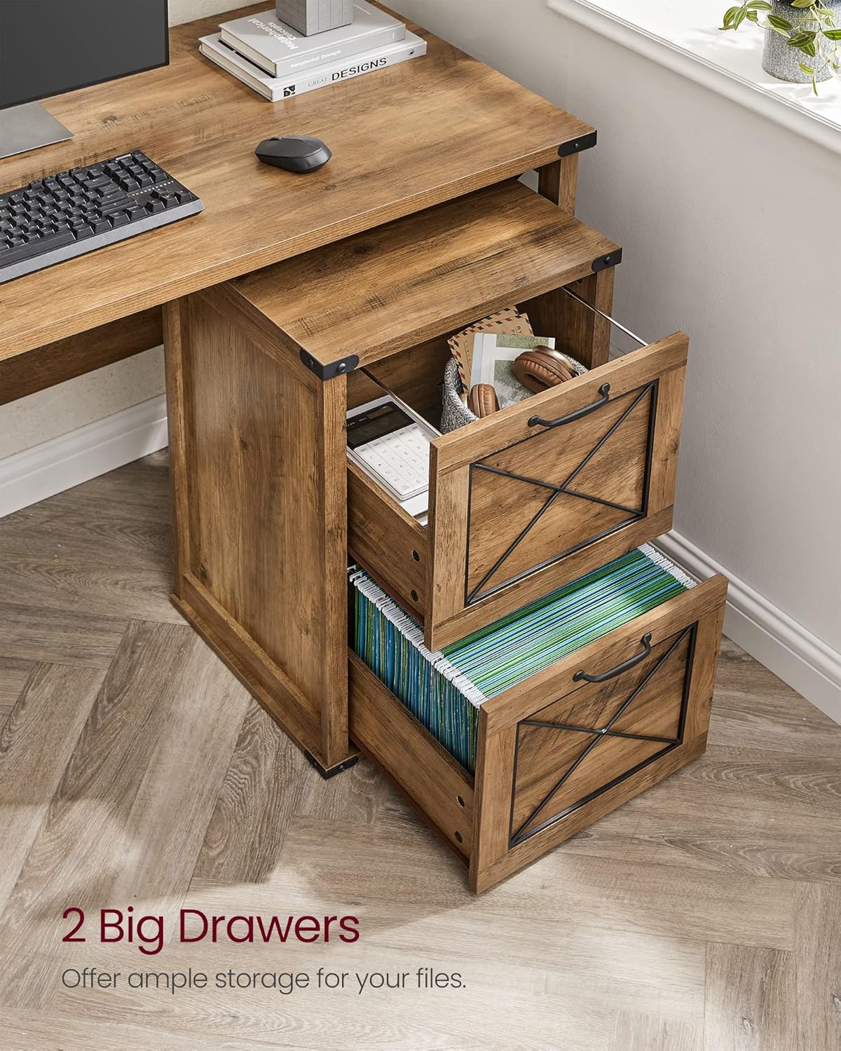 VASAGLE File Cabinet - Modern Farmhouse Filing Cabinet with 2 Drawers for A4 & Letter Size - Honey Brown