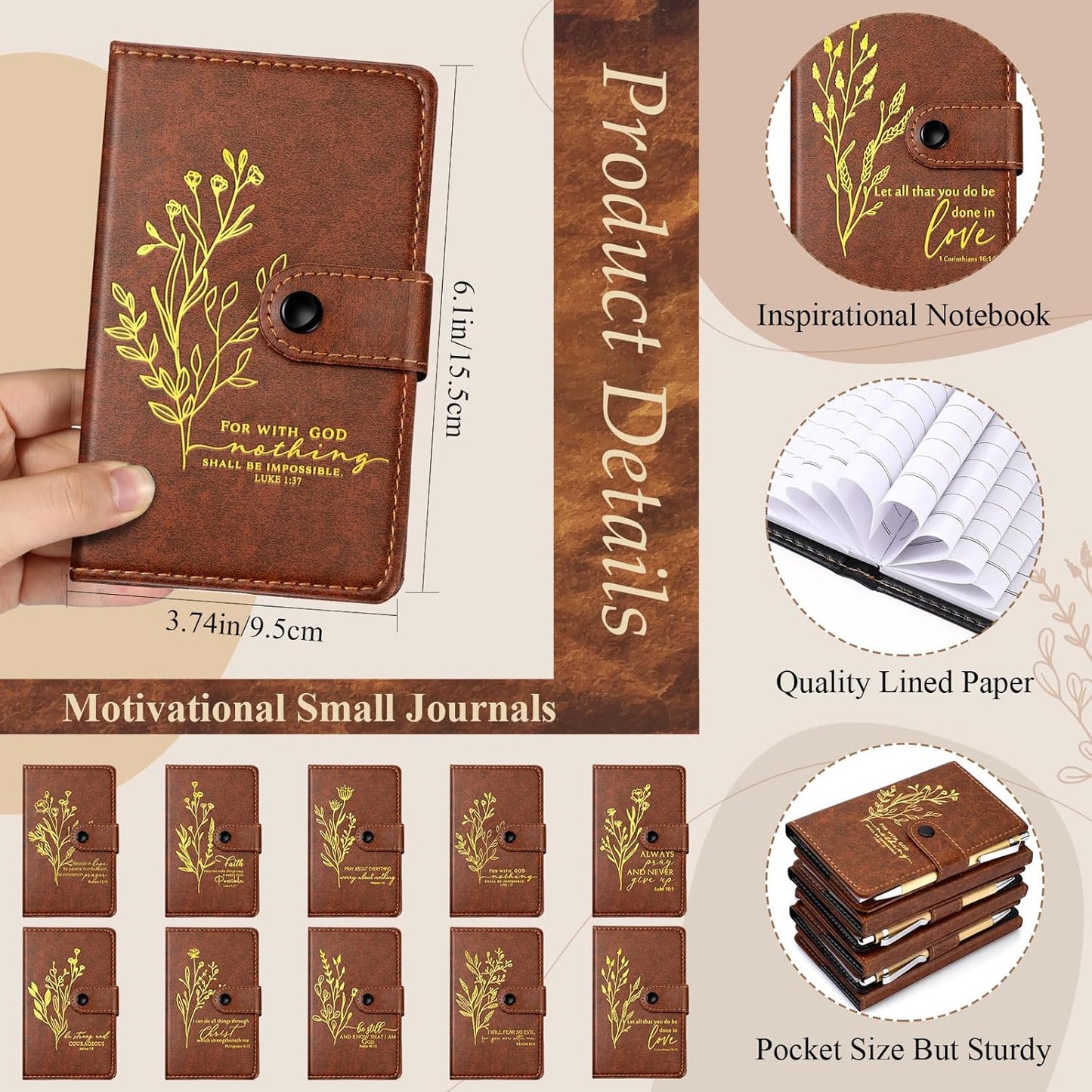 Spakon 100 Pcs Leather Prayer Journals - Inspirational Christian Gifts with Bible Verse Pens for Easter