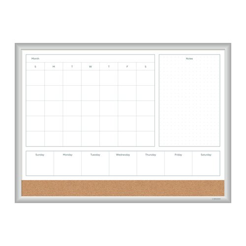U Brands Magnetic Dry Erase 4-in-1 Calendar Board, 24"x18", Silver Aluminum Frame