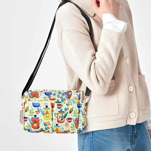 qianshan Multi-functional Portfolio Organizer, Waterproof Travel Pouch Zippered Case,Journal Supplies Storage Case for Notebooks, Make-up, Office Supplies.Yellow Teapot