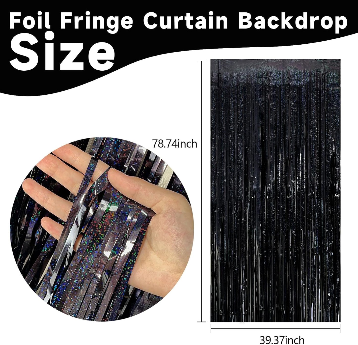 Skiennix Black Streamers - 2 Pack Tinsel Backdrop Curtains for Birthday & Halloween Parties