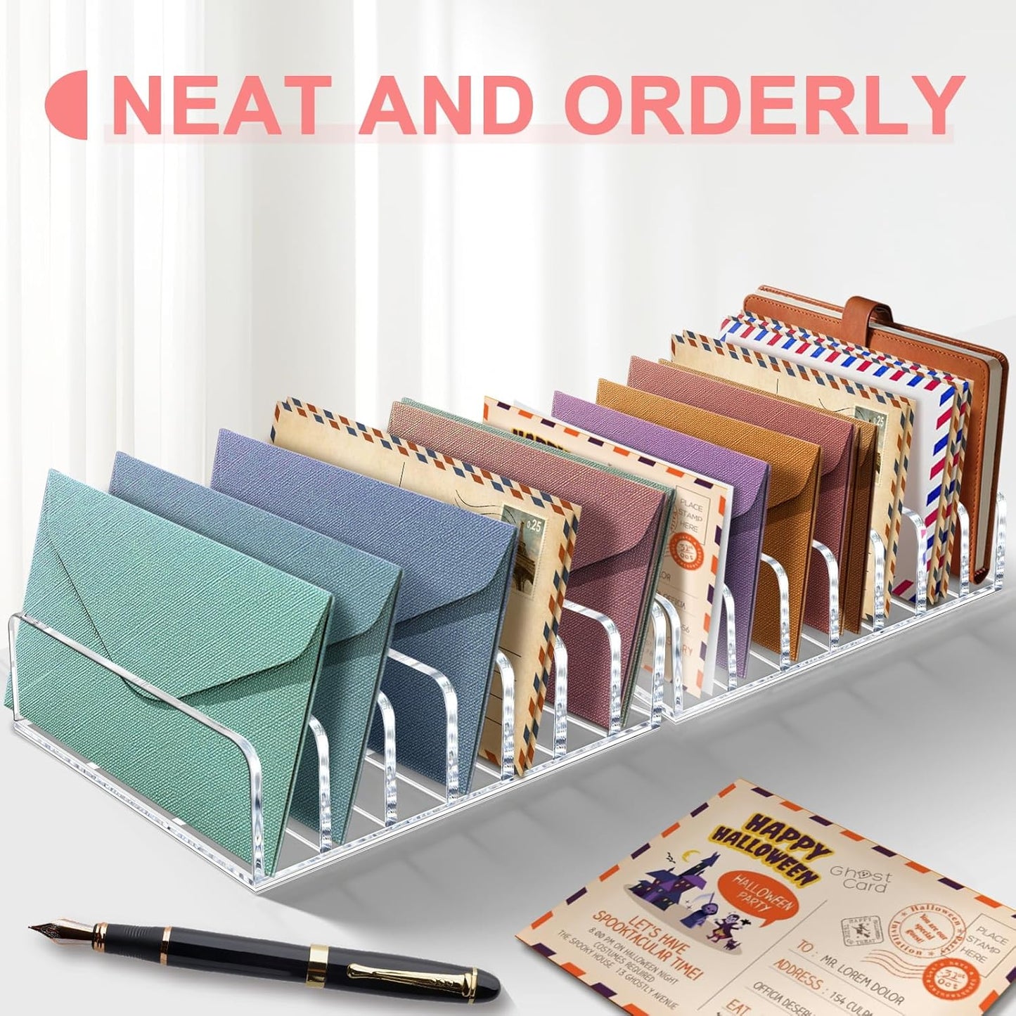 Vowcarol Acrylic Mail Organizer - 7 Slot Clear Desktop Cash Tray & File Divider for Bills