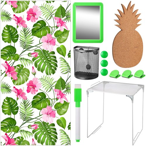 Tinideya 23 Pcs Locker Accessories Kit Decoration and Organizer Kit Magnetic Wallpaper Mirror Shelf Pen Holder Locker Cork Board Pen Tropical 3 Push Pins 3 Magnetic Clip and Magnets