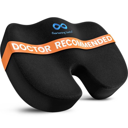Everlasting Comfort Doctor Recommended Memory Foam Seat Cushion for Office Chairs & Car Seat - Ergonomic Office Desk Accessories for Tailbone Pain Relief, Sciatica & Back Support