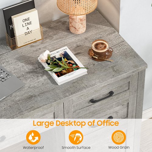 Farmhouse 47" Executive Desk, Computer Desk with File Drawer and Charging Station, Workstation for Home Office, Study（Grey）.
