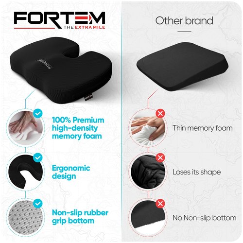 FORTEM Office Chair Cushion, Memory Foam Seat Cushion, Non Slip Sitting Pillow for Gaming, Car Seat, Computer Chair Pad, Sciatica and Tailbone Support, Washable Cover