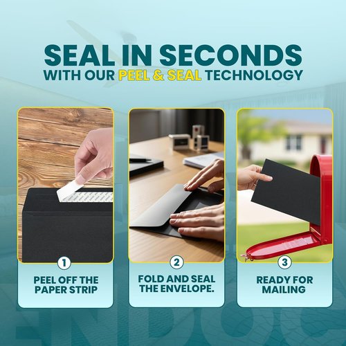 Black Envelopes by #10 | Self-Seal Business Envelopes for Cards & Invitations - 50 Pack, 32lb Heavyweight Paper, 4 1/8 x 9 1/2 Inch