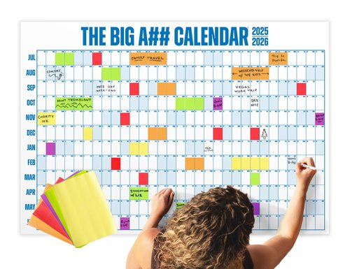 The Big A## Calendar Mid-Year Wall Planner – July to June Dry-Erase Board – Includes 1 Marker & 100 Labels – Lightweight, Easy to Hang Yearly Planner – Plan Goals & Adventures – Blue, 4’x3’