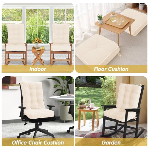 YZ HOME Rocking Chair Cushion, Set of Thicken Seat & Back Chair Cushions with Memory Foam, Non-Slip Chair Pad with Ties for for Indoor&Outdoor Rocker, Beige, 28 * 18 * 5/18x18x5