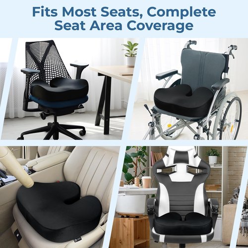 5 STARS UNITED Seat Cushion for Tailbone Pain Relief – Large Memory Foam Lifting Pillow for Coccyx, Hip, Sciatica & Post-Surgery Recovery – Wheelchair, Car, Desk, Gaming & Office Chairs, Black