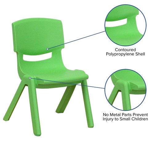 Flash Furniture Whitney 4 Pack Green Plastic Stackable School Chair with 10.5'' Seat Height