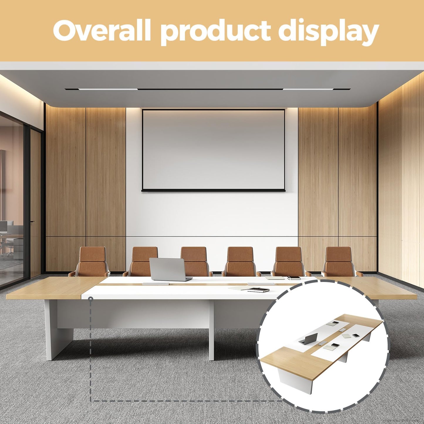 10 ft Conference Table for 10 People, Large Meeting Table with Built-In Power Outlet, Cable Management & 2-Inch Thickened Tabletop, Office Conference Room Table, Walnut and Grey, 118"L x 52"W x 30"H