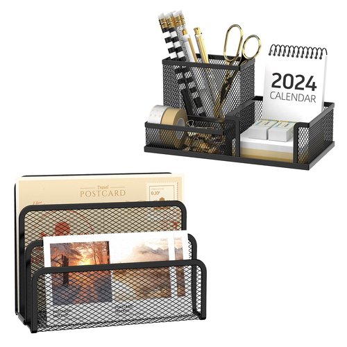 SUPEASY Mesh Metal Desk Organizer, Mail Sorter, Pen Holder for Office Supplies