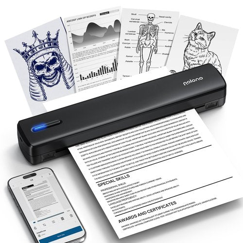 POLONO Portable Printer, D810 Inkless Bluetooth Thermal Printer Wireless for Travel, Compatible with iOS, Android, Laptop, Supports 8.5"x11" US Letter for Office, Car, Home, Black