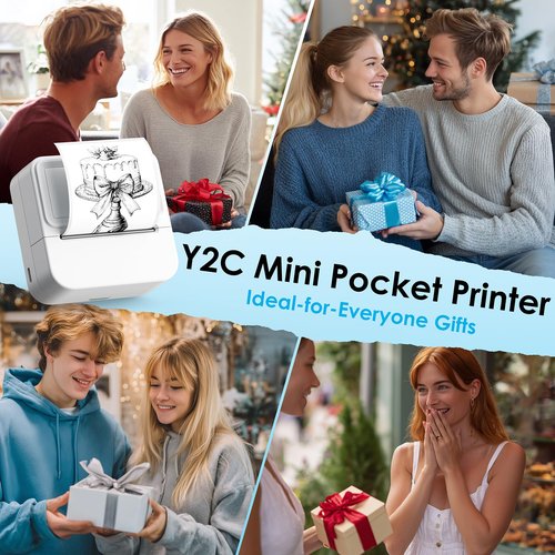KNAON Bluetooth Sticker Printer with 1 Roll of Sticker Paper, Y2C Mini Sticker Maker Machine, Pocket Thermal Label Maker Machine with Tape for DIY, Notes, Photos – Ideal Gift for Kids&Crafter, White