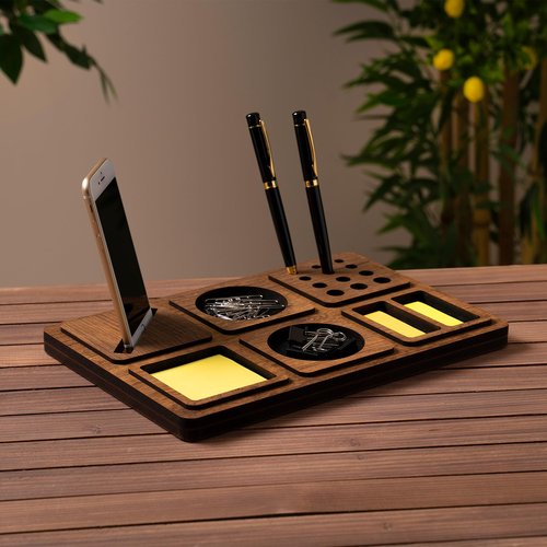Vigo Wood Desk Organizer - Desk Organizers and Accessories for Office Accessories, Home Office Essentials, Workspace Organization - Stylish Office Organizer with Compartments for Phone, Pens (Large)