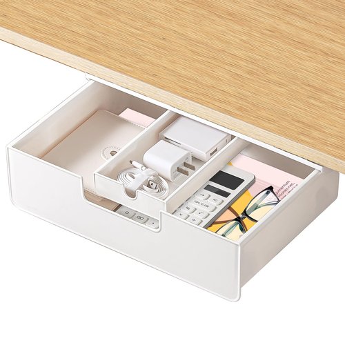 Poeland Under Desk Drawer Organizer, Under Table Slide Out Drawer with Small Drawer Compartment, Hidden Drawer Organizer for Office, Home