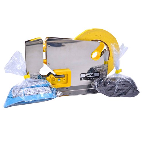 WOD ET-605K Stainless Steel Constructed, Produce Bag Sealers Taper Dispenser with Trimmer Blade - Ideal for Packaging Ice Bags, Ground Meats, & More: Fits Up to 1/2 inch Wide (Holds 3 inch Core)