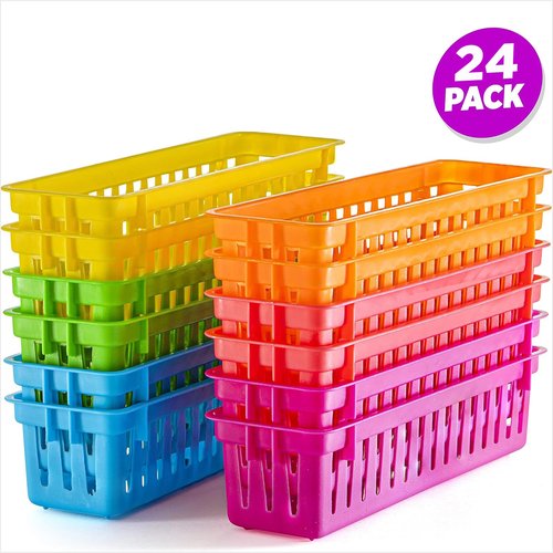 Prextex Classroom Pencil Organizer Pencil Basket or Crayon Basket, Variety Colors (12 pack)