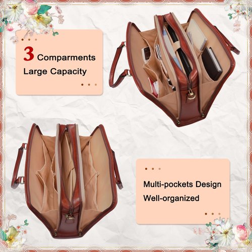 Banuce Vintage and Classic Genuine Full Grains Italian Leather Briefcase for Women 14 Inch Laptop Bag Stylish Business Work Bag Brown