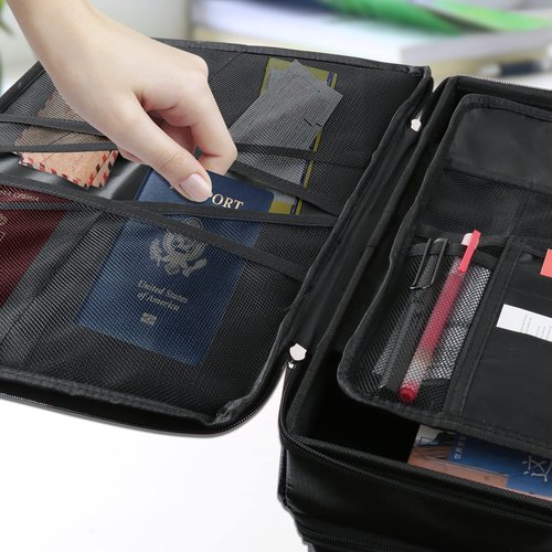 RHM Fireproof Document Box with Lock, 2 Layer Fire Proof File Box for Documents with Handle, Portable Home Office Fire Safe Document Box for Hanging Letter/Legal Folder/Certificate